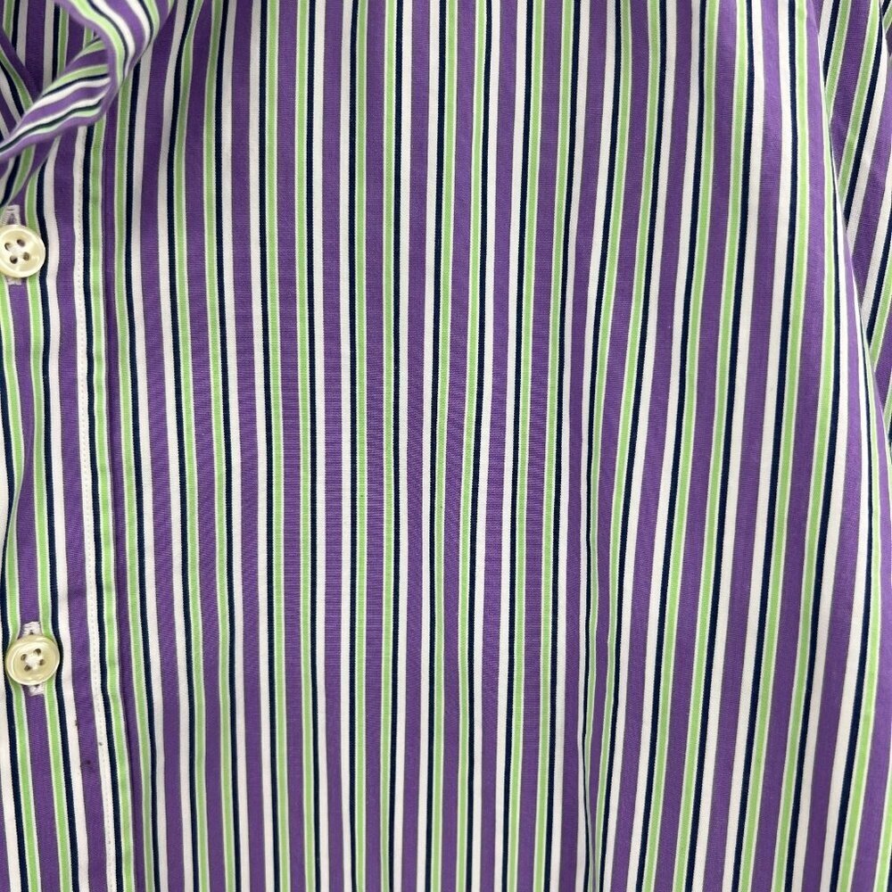 Polo by Ralph Lauren Regent Classic Fit Purple Green Striped Shirt 17.5 34/35 - Picture 3 of 4